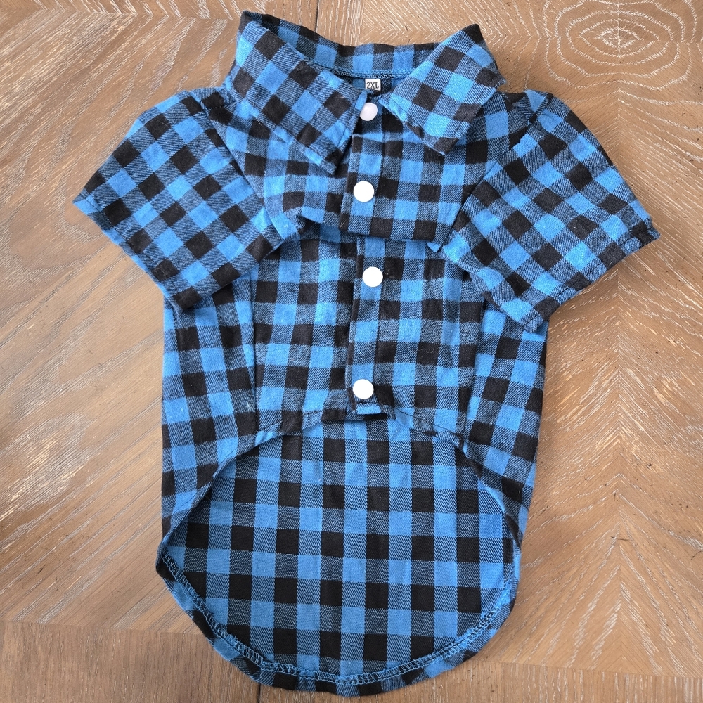 Buffalo Plaid Dog Shirt – Blue & Black Button-Up, Size 2XL